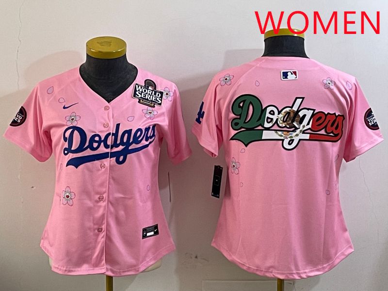 Women Los Angeles Dodgers Blank Pink Sakura Edition 2025 Nike MLB Jersey style 8->women mlb jersey->Women Jersey